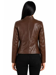 Women's as shown sheepskin leather jacket, collar detail