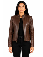 Women's as shown sheepskin leather jacket, side view