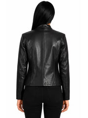 Women's as shown sheepskin leather jacket, back view