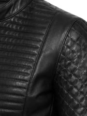 Women's black sheepskin leather jacket, collar detail