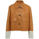 Womens Shirt Style Tan Brown Leather Jacket