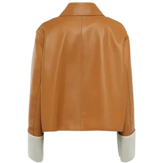 Womens Shirt Style Tan Brown Leather Jacket