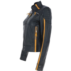 Womens Yellow Stripes Leather Jacket