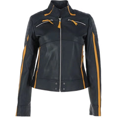 Womens Yellow Stripes Leather Jacket