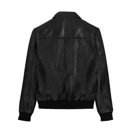 Authentic Black Leather Bomber Jacket