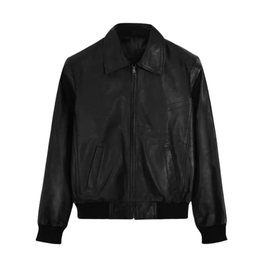 Authentic Black Leather Bomber Jacket