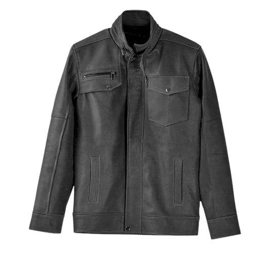 Authentic Black Multi-Pocket Leather Jacket