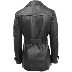 Black Leather Belted Trench Coat for Women