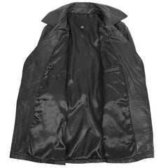 Black Leather Belted Trench Coat for Women