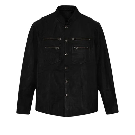 Black Leather Shirt Jacket for Men