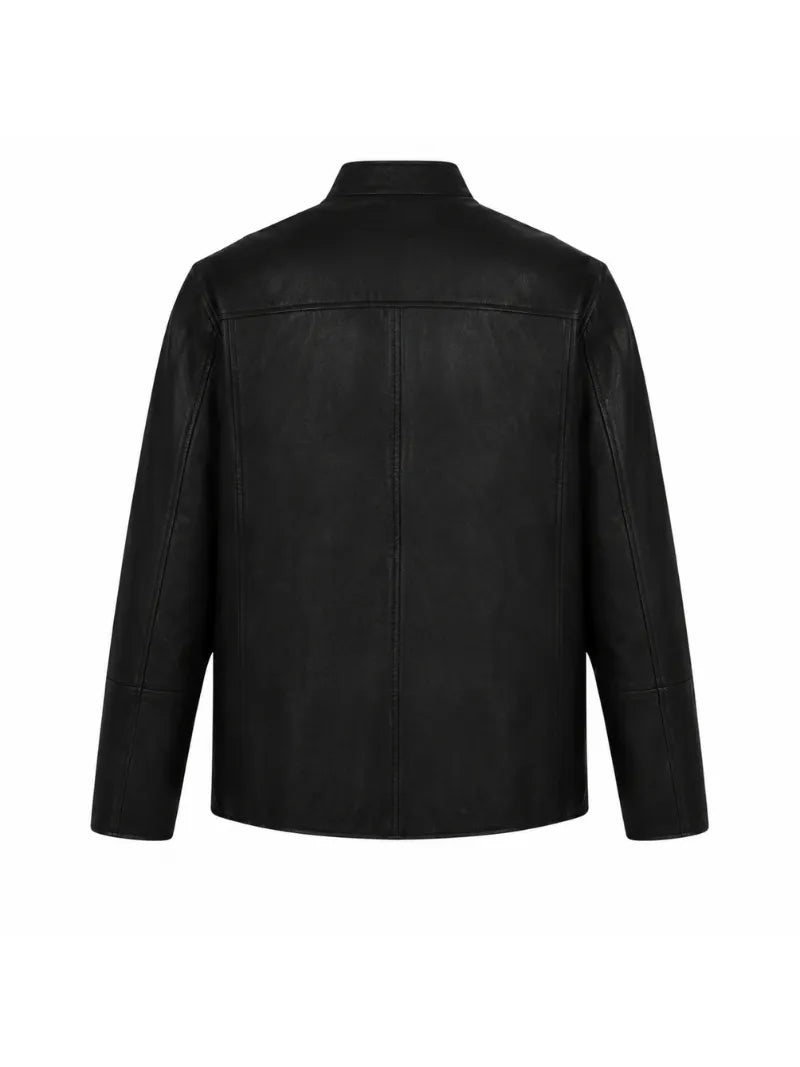 Black Leather Shirt Jacket for Men Back 