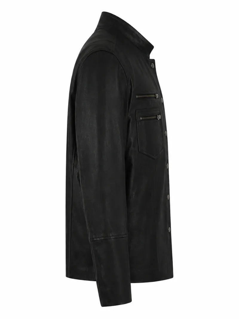Black Leather Shirt Jacket for Men Right 