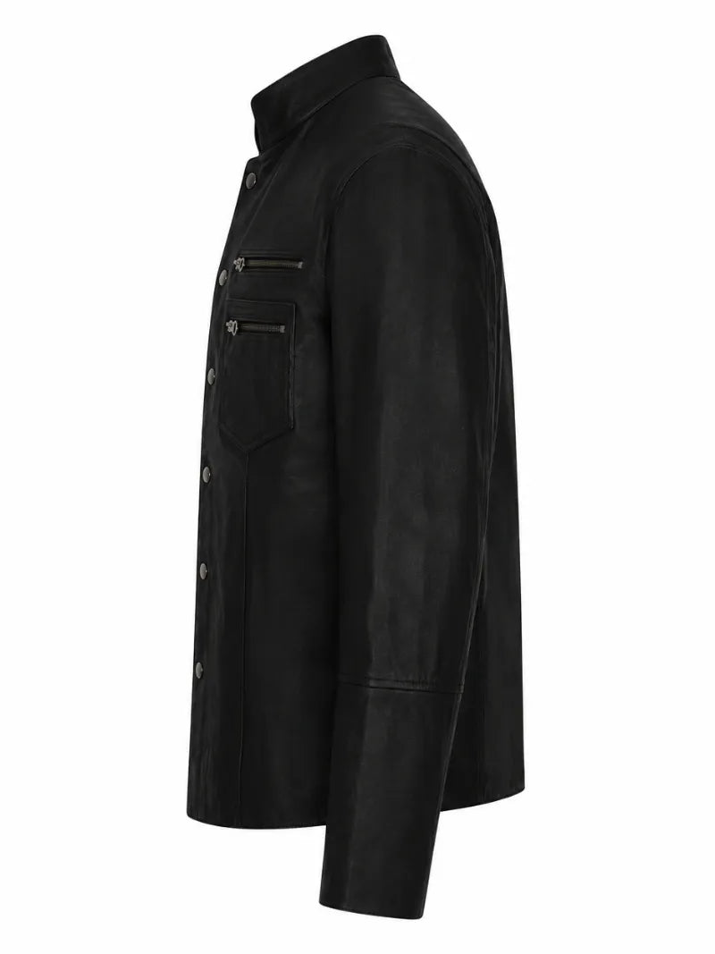 Black Leather Shirt Jacket for Men Left
