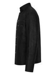 Black Leather Shirt Jacket for Men Left