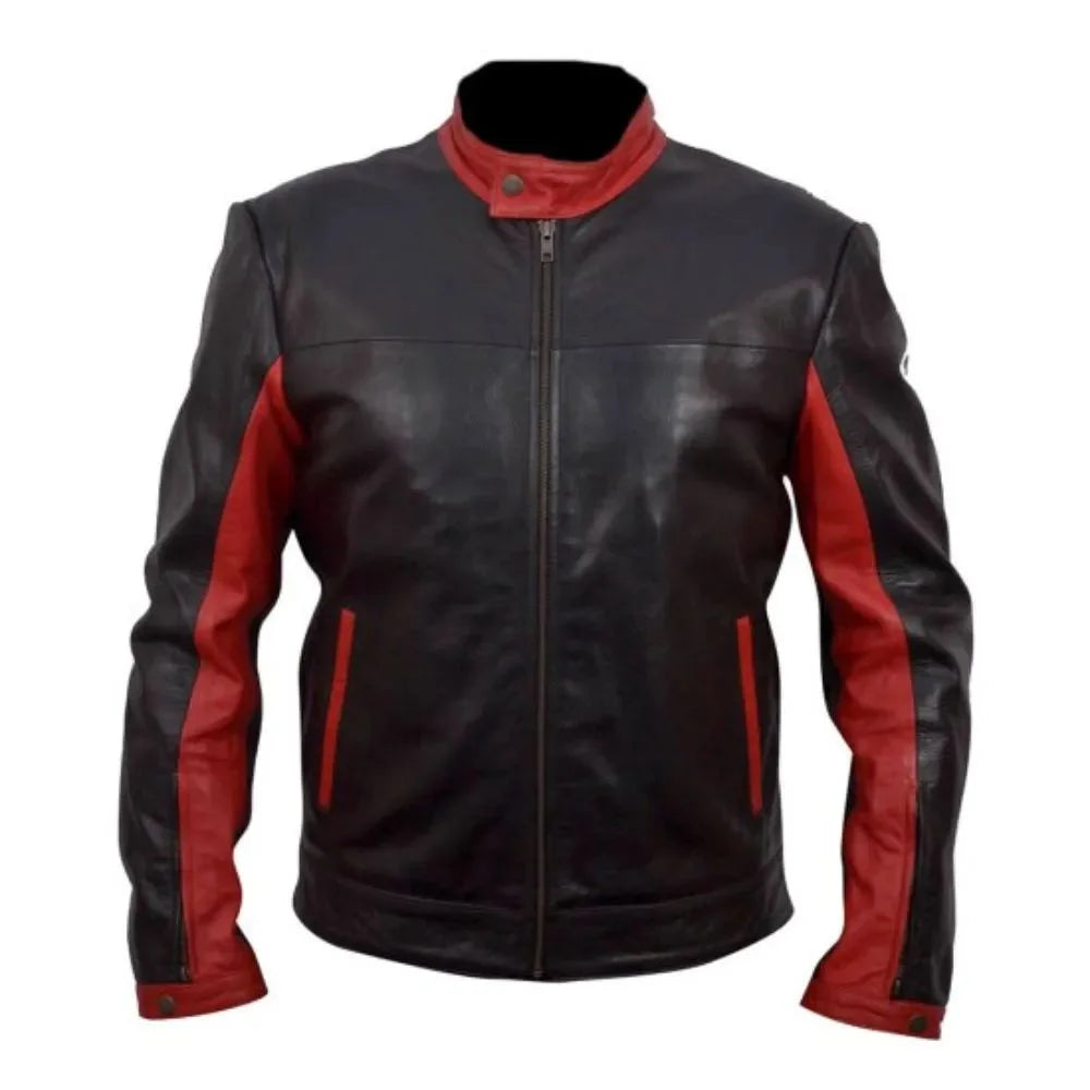Men Black and Red Leather Jacket