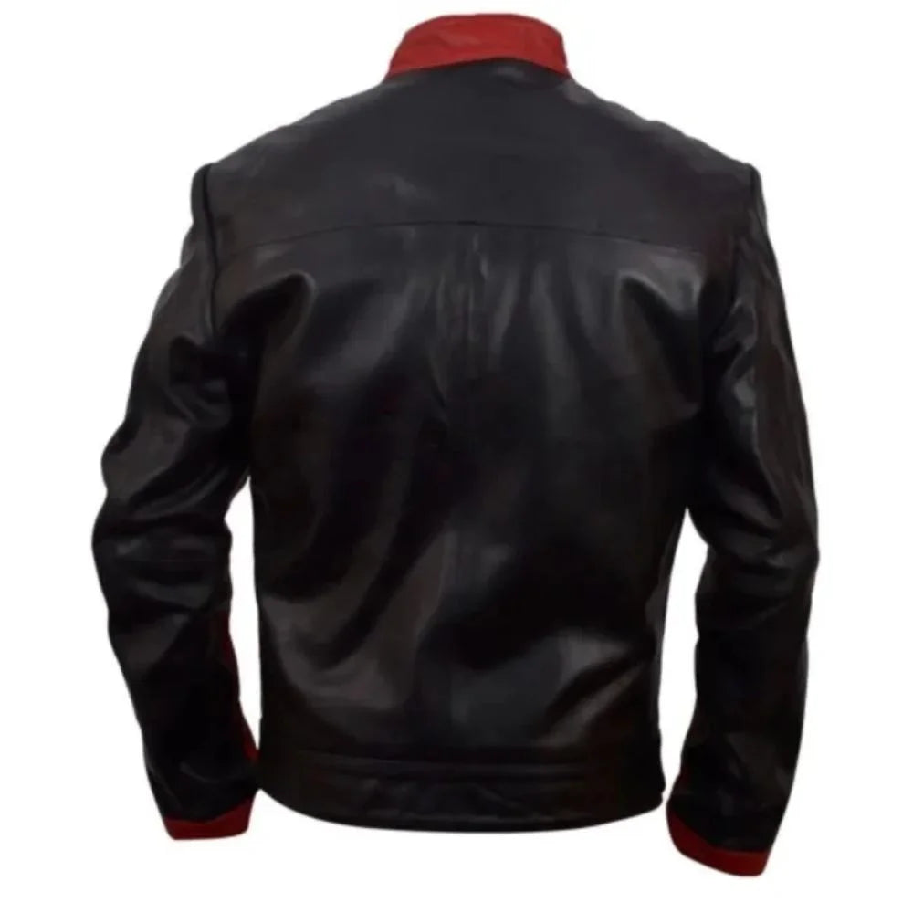 Men Black and Red Leather Jacket
