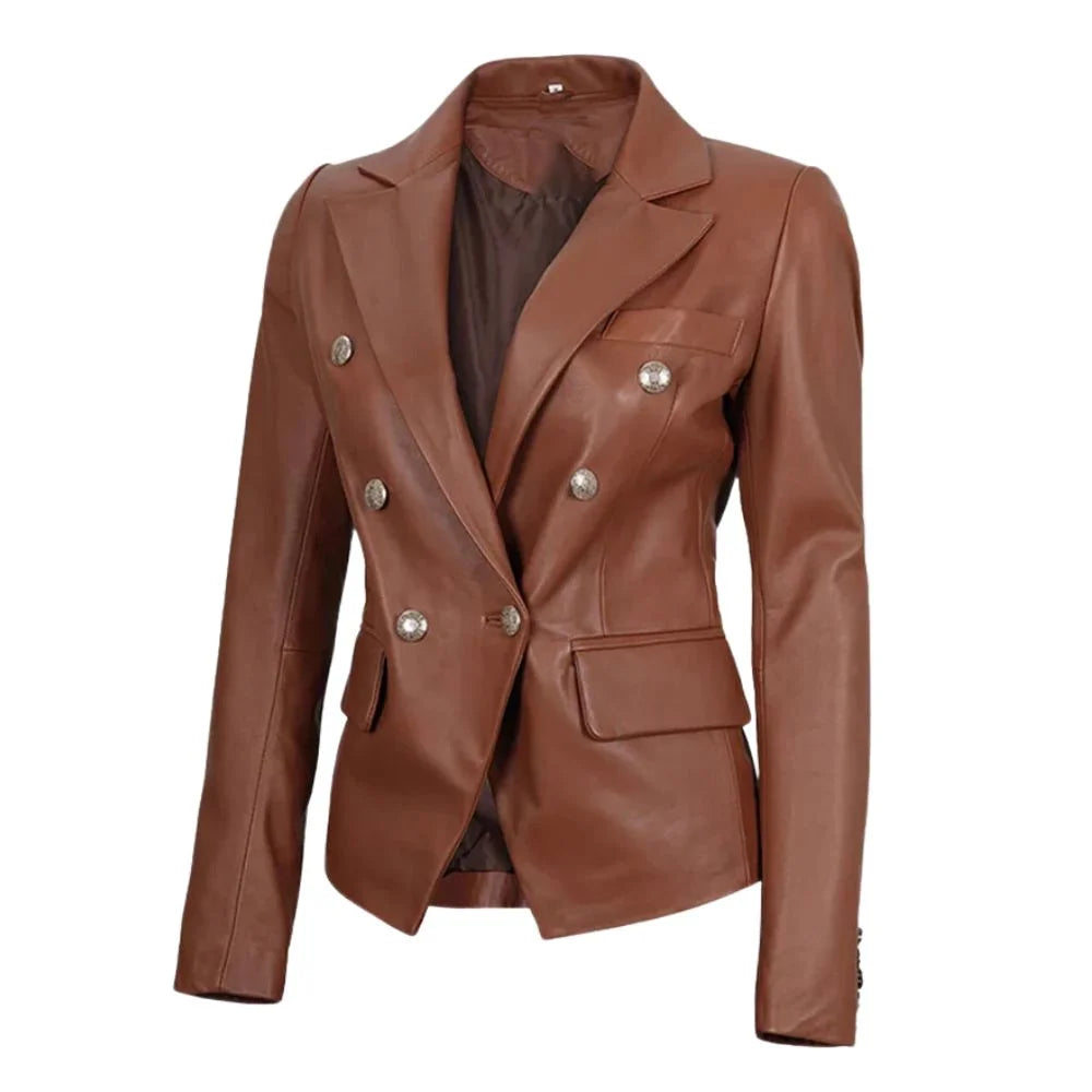 Brown Leather Blazer for Women