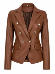 Brown Leather Blazer for Women Front 