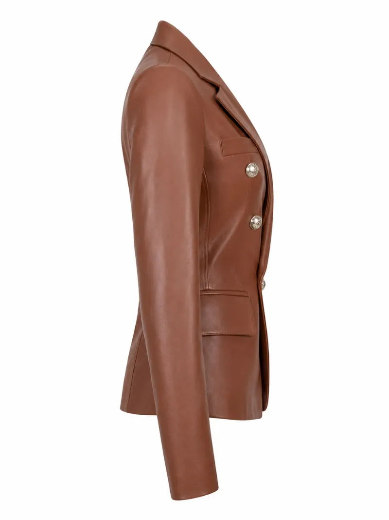Brown Leather Blazer for Women Right 