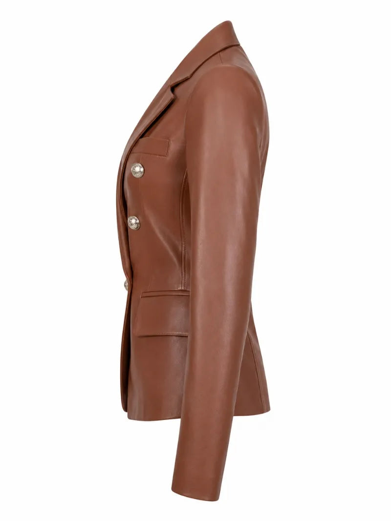 Brown Leather Blazer for Women Left 