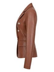 Brown Leather Blazer for Women Left 