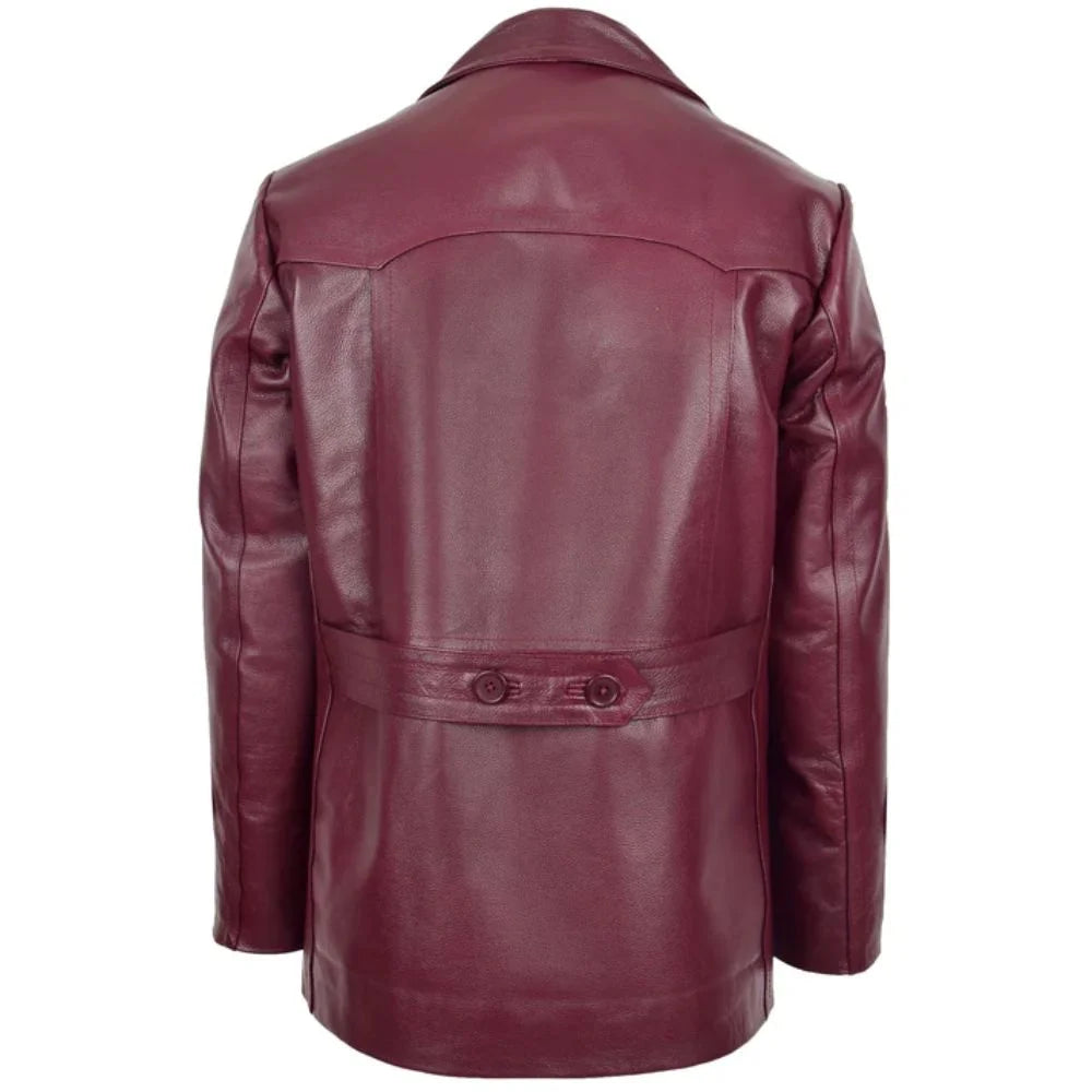 Burgundy Button Up Leather Blazer