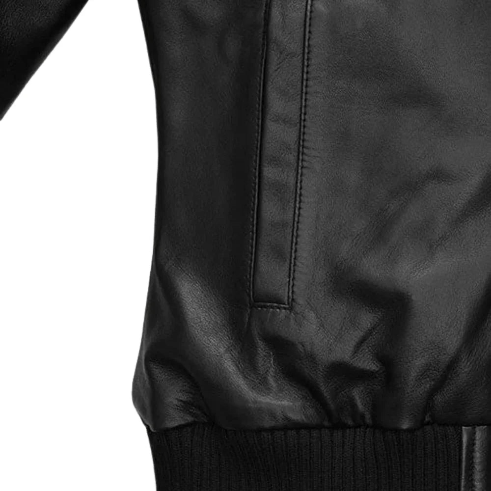 Casual Black Hooded Leather Jacket for Women