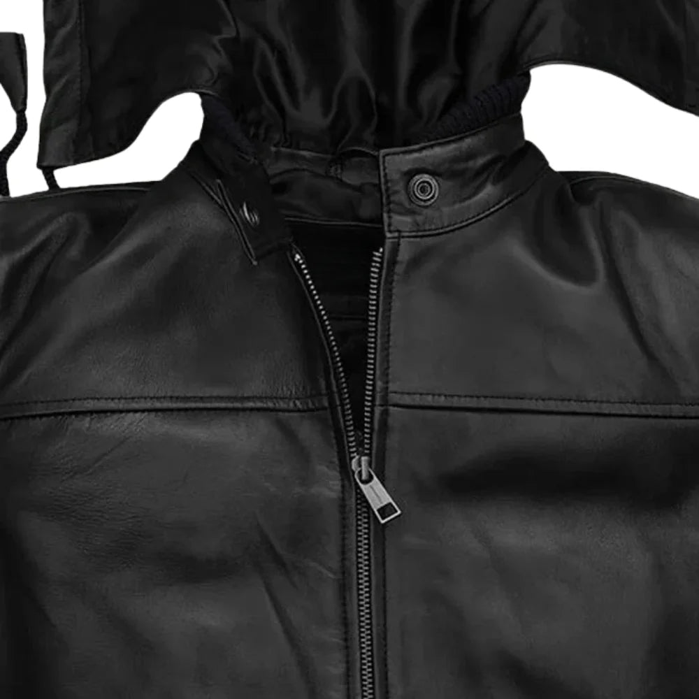 Casual Black Hooded Leather Jacket for Women