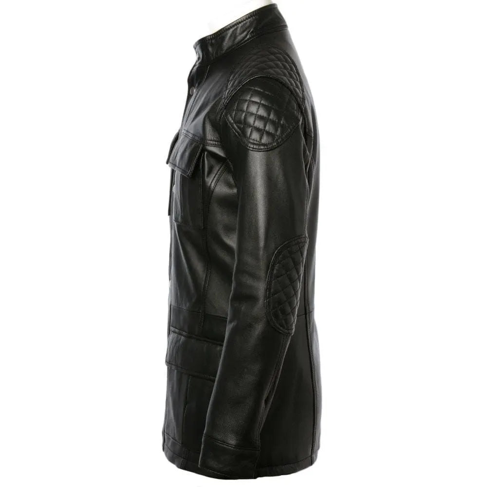 Charlie London Men Biker Long Length Leather Coat