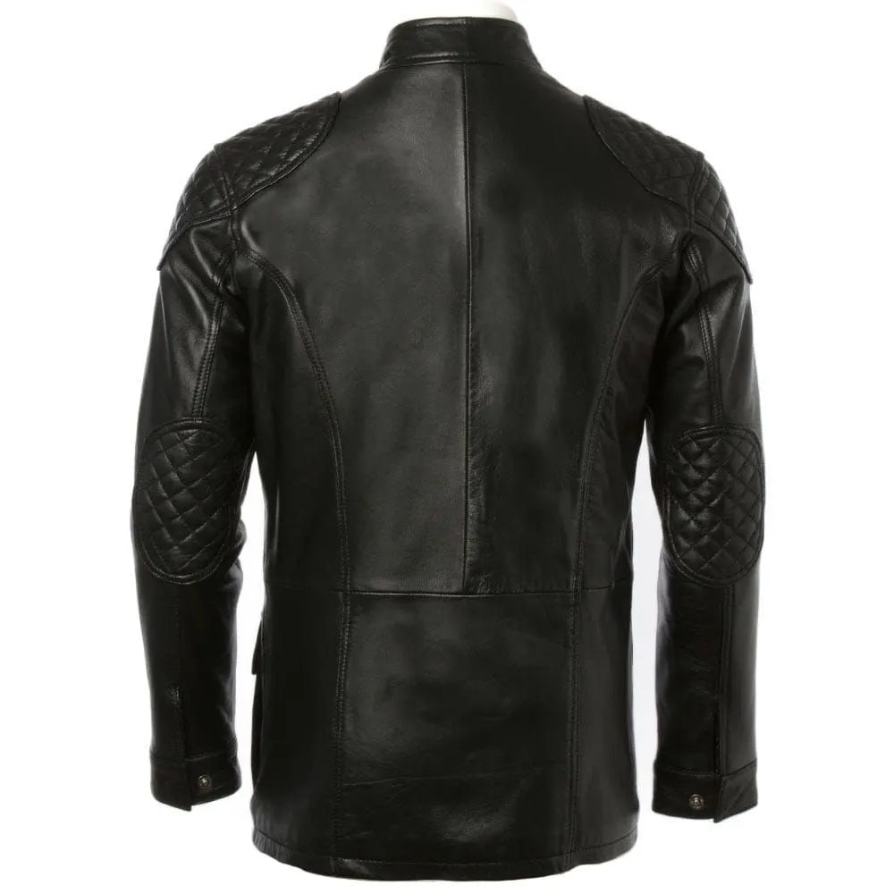 Charlie London Men Biker Long Length Leather Coat