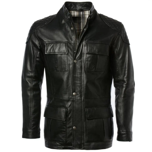 Charlie London Men Biker Long Length Leather Coat