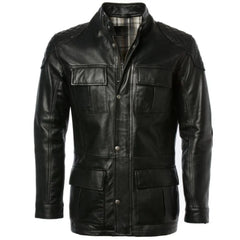 Charlie London Men Biker Long Length Leather Coat