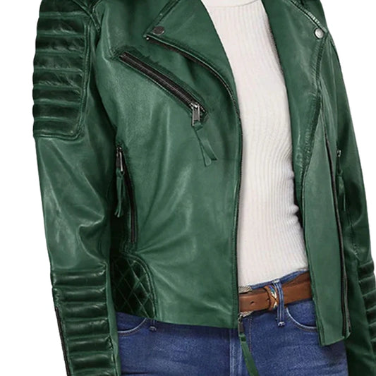 Charlotte Burnt Green Leather Jacket
