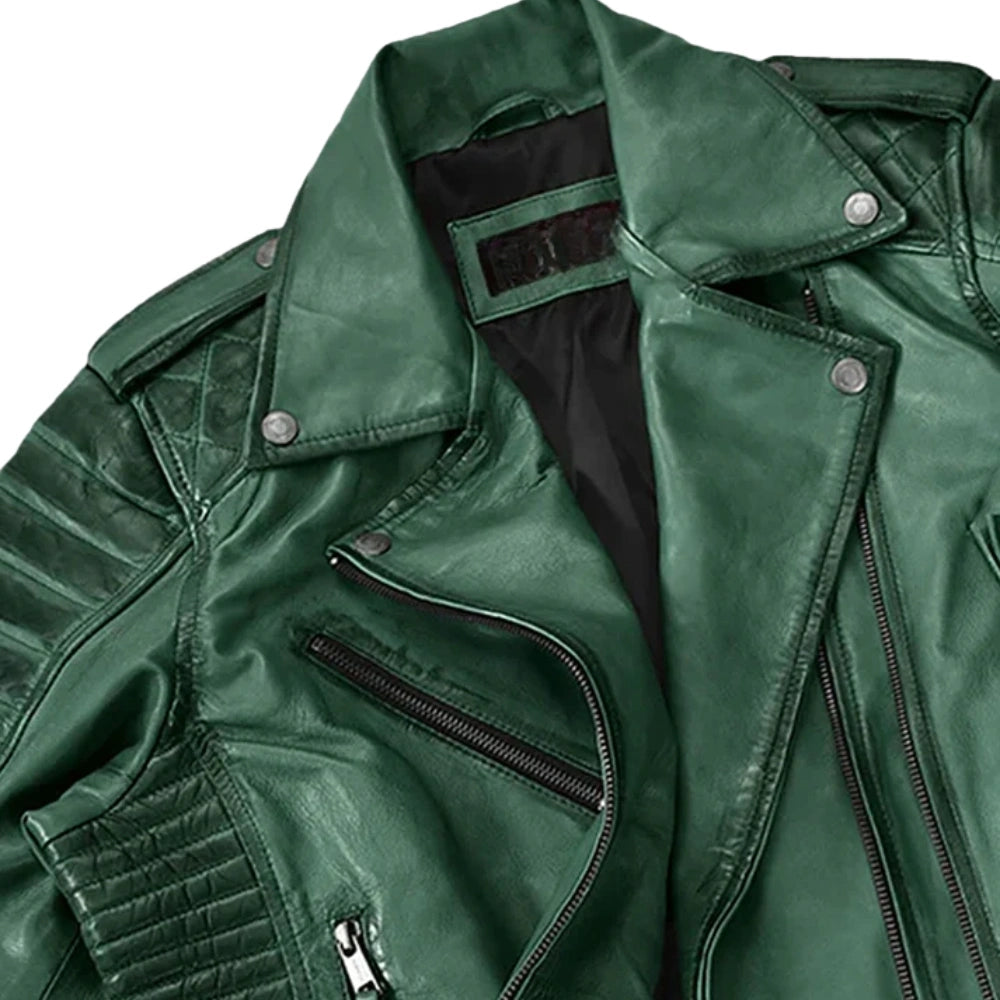 Charlotte Burnt Green Leather Jacket