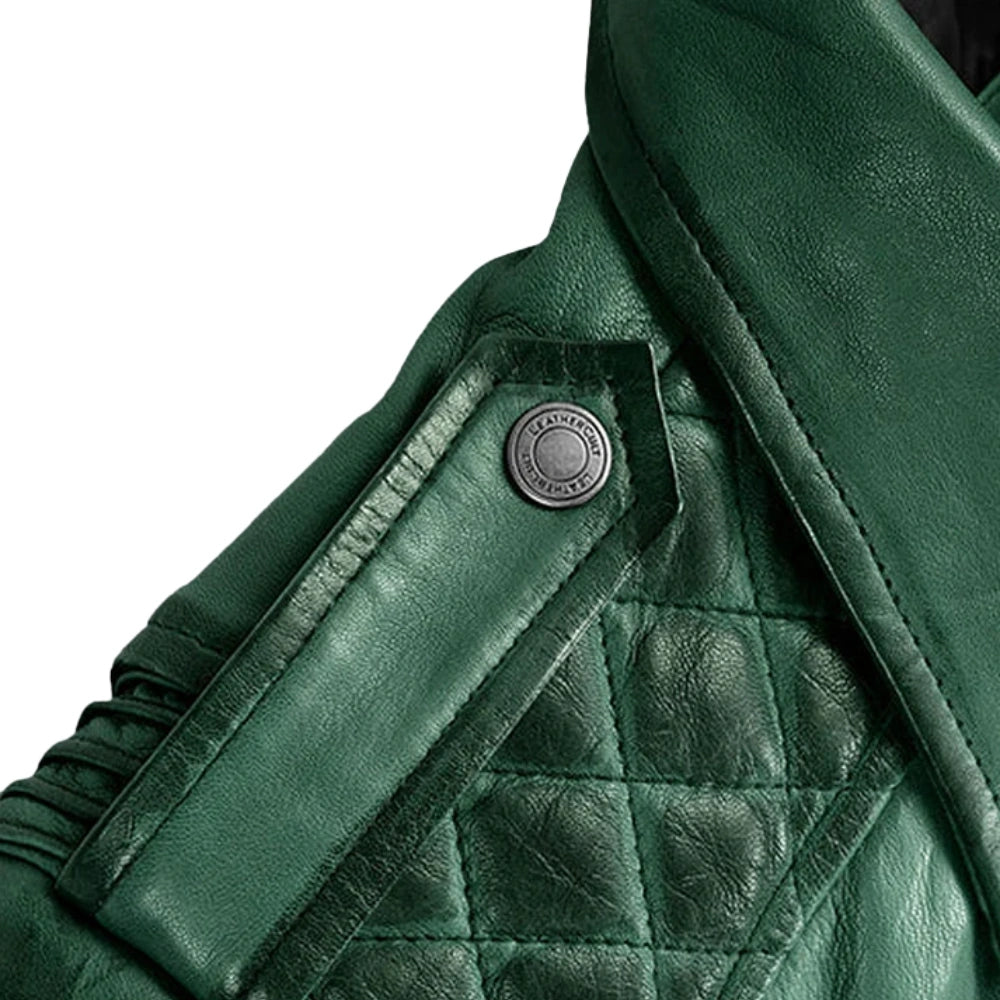Charlotte Burnt Green Leather Jacket