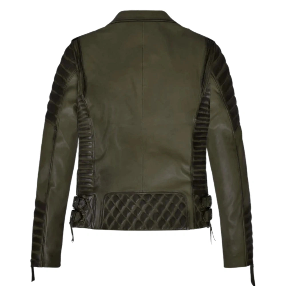 Charlotte Burnt Olive Leather Jacket