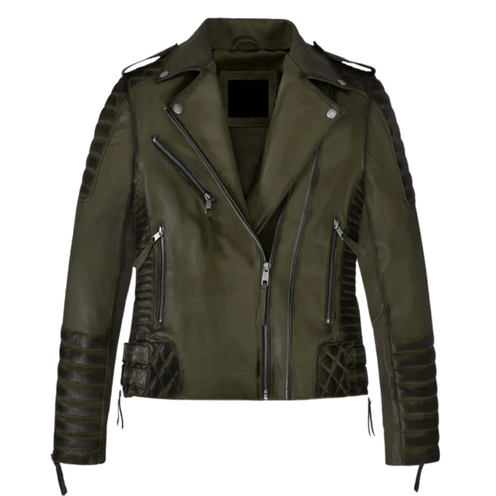 Charlotte Burnt Olive Leather Jacket