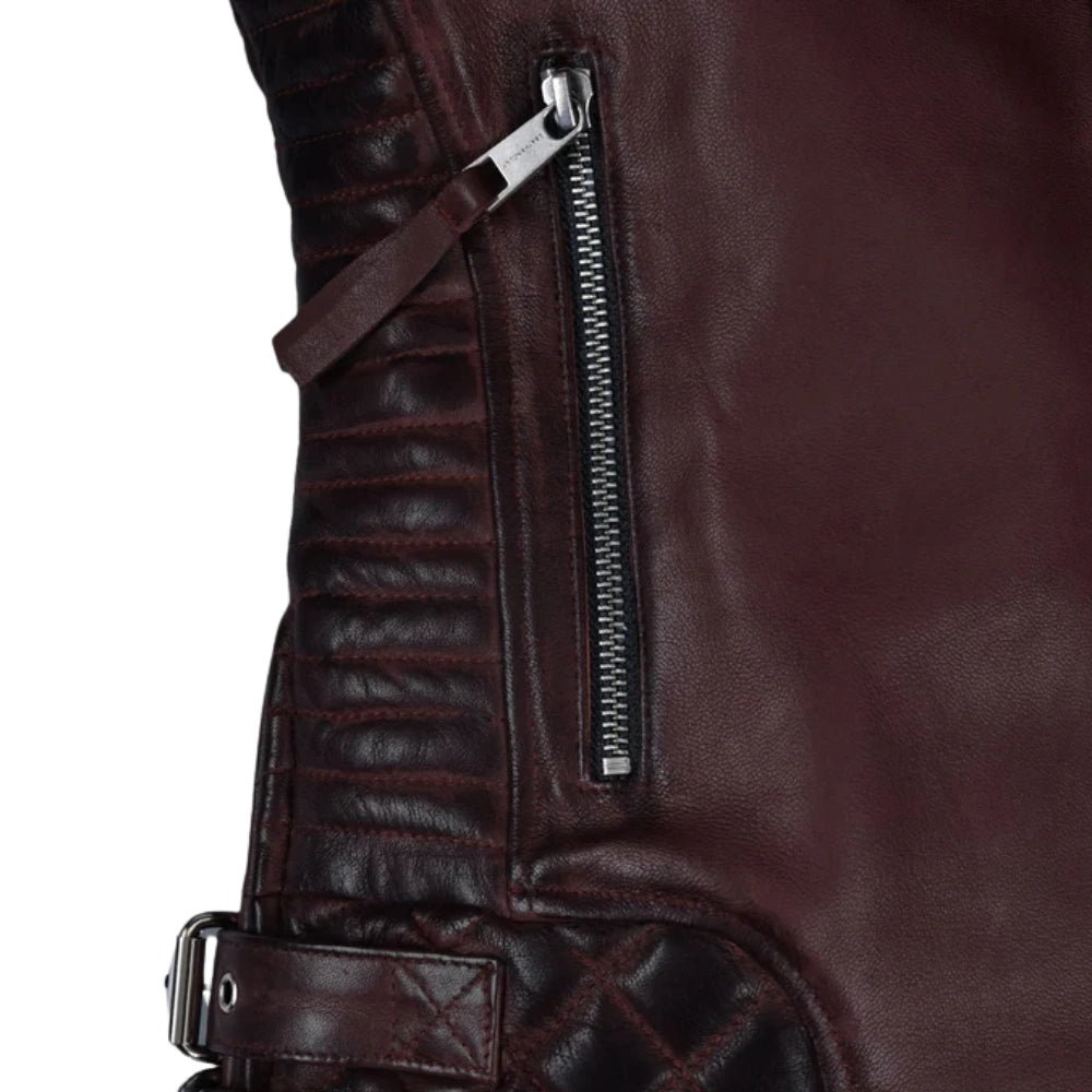 Charlotte Burnt Wine Leather Jacket