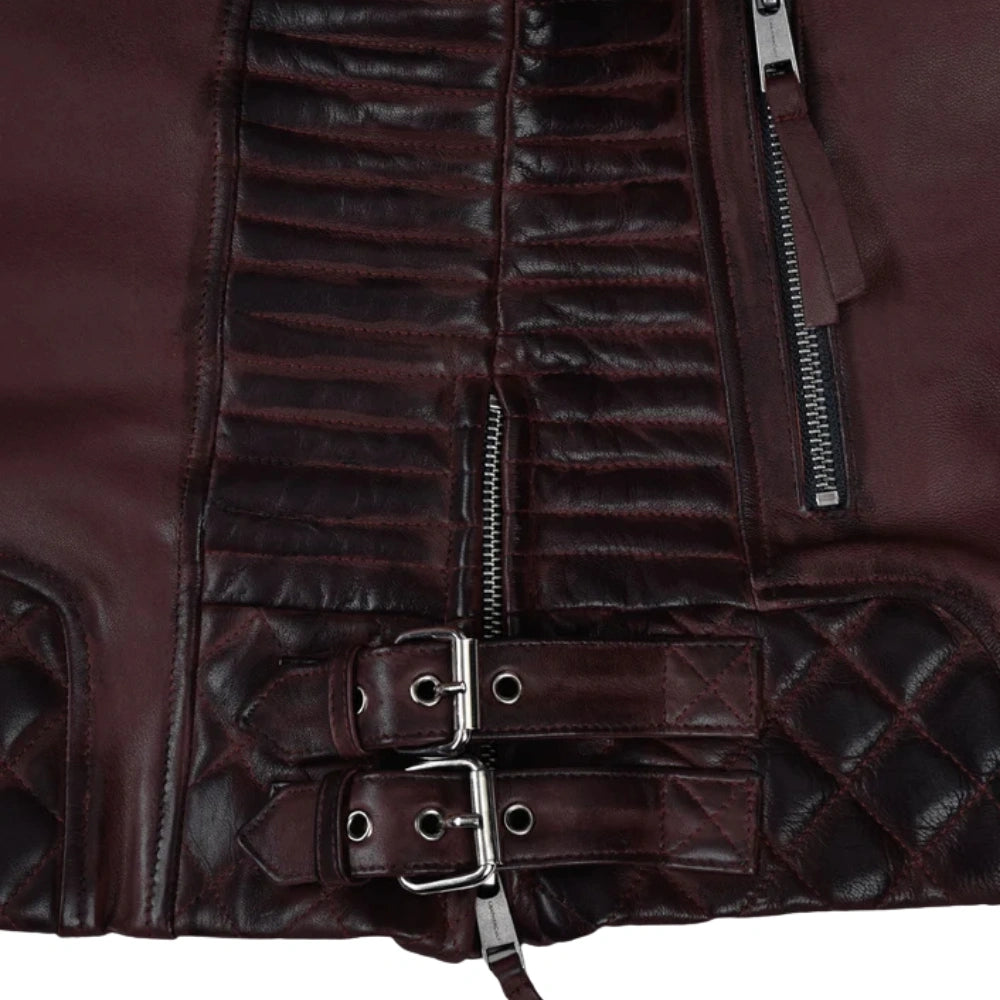 Charlotte Burnt Wine Leather Jacket