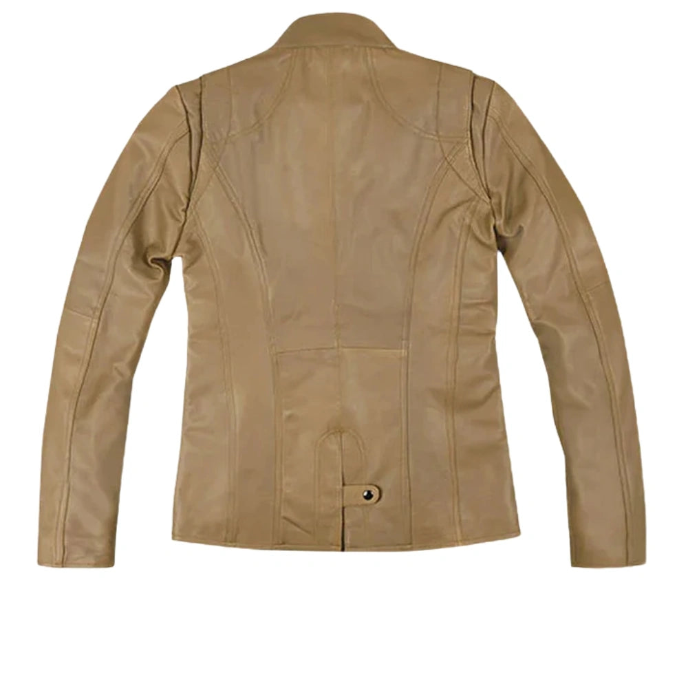Classic Beige Slim Fit Leather Jacket