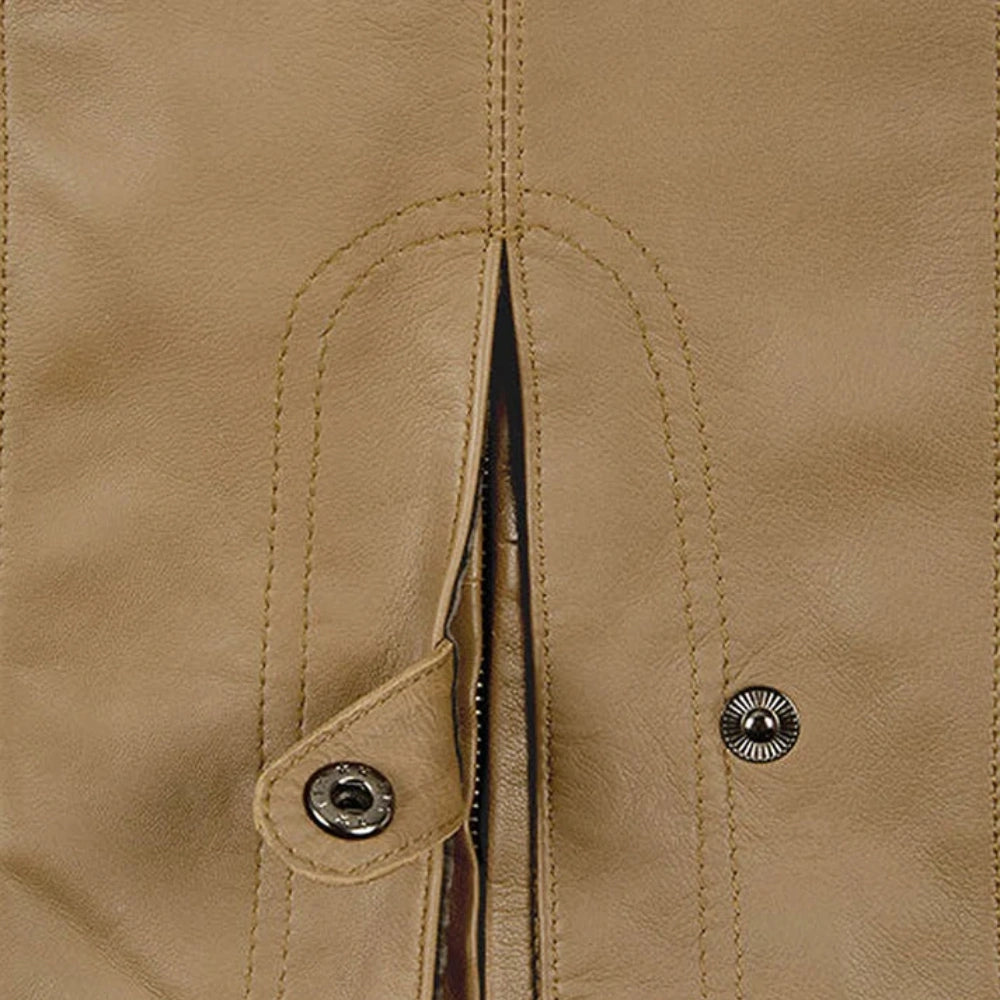 Classic Beige Slim Fit Leather Jacket