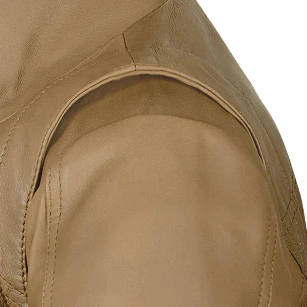 Classic Beige Slim Fit Leather Jacket