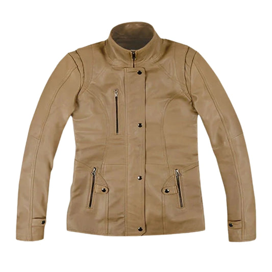 Classic Beige Slim Fit Leather Jacket