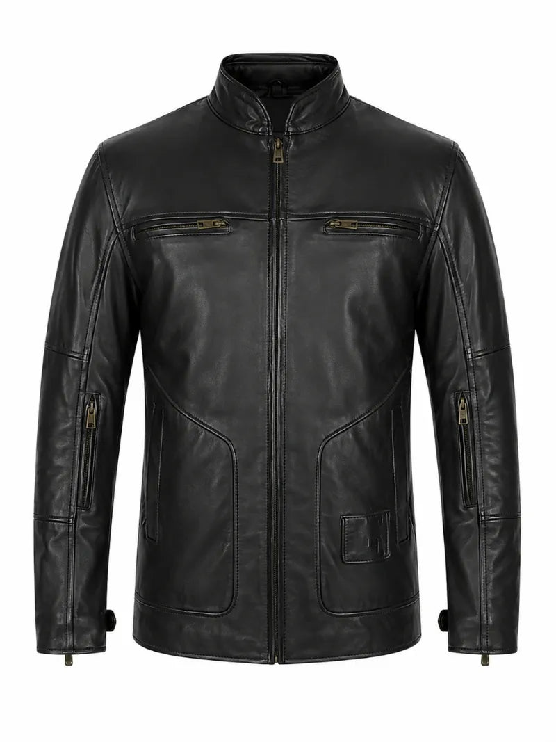 Classic Black Leather Jacket for Men Front 