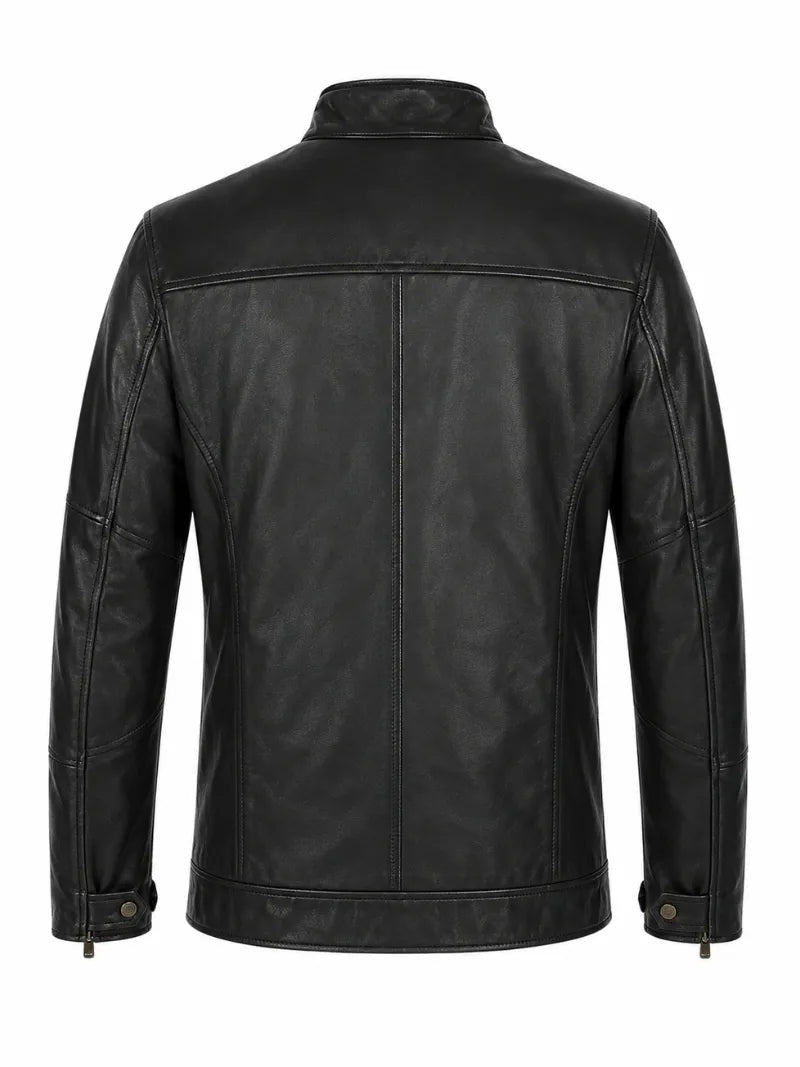 Classic Black Leather Jacket for Men Back 