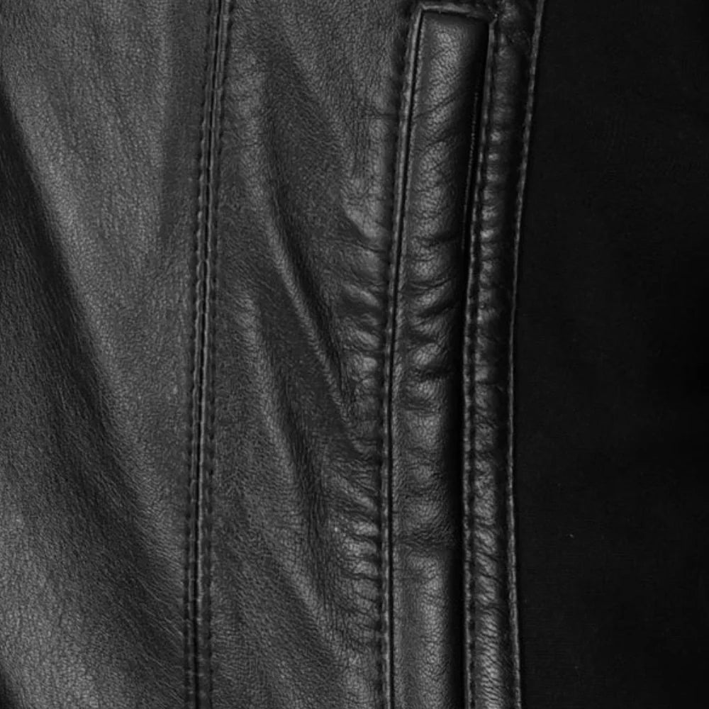 Classic Black Leather Jacket with Stand Collar