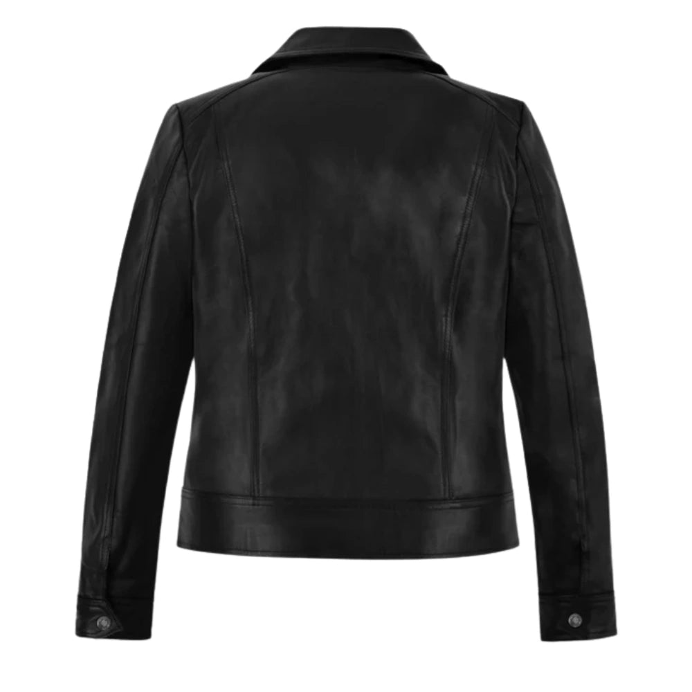 Classic Black Real Leather Jacket for Women
