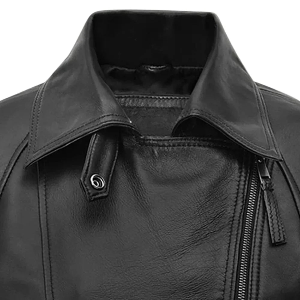 Classic Black Slim Fit Leather Jacket for Women