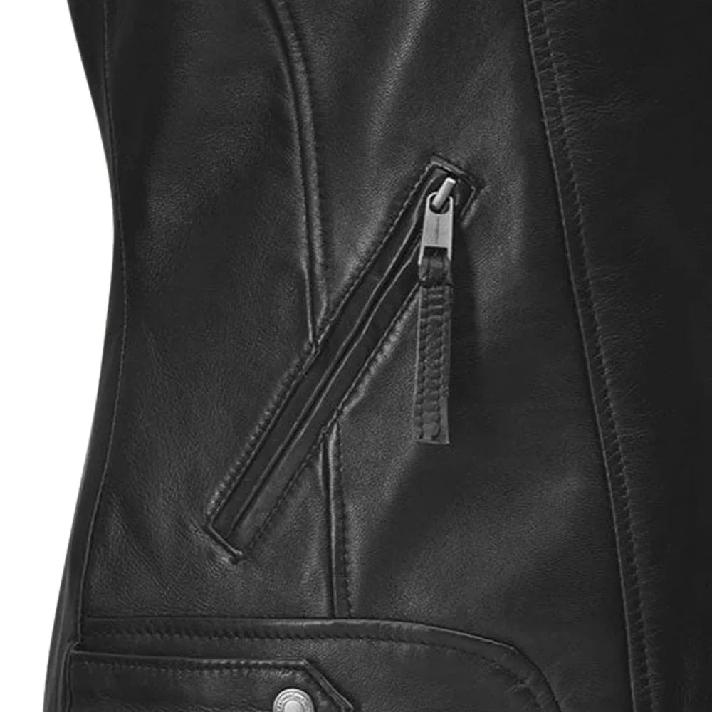 Classic Black Slim Fit Leather Jacket for Women