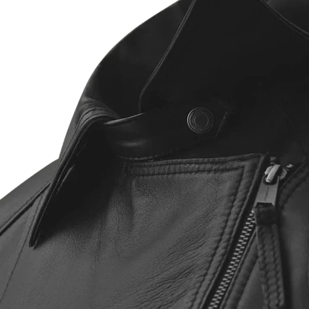 Classic Black Slim Fit Leather Jacket for Women